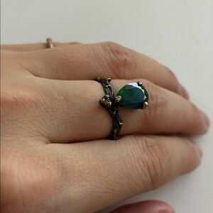 Black opal  Green Teardrop Ring